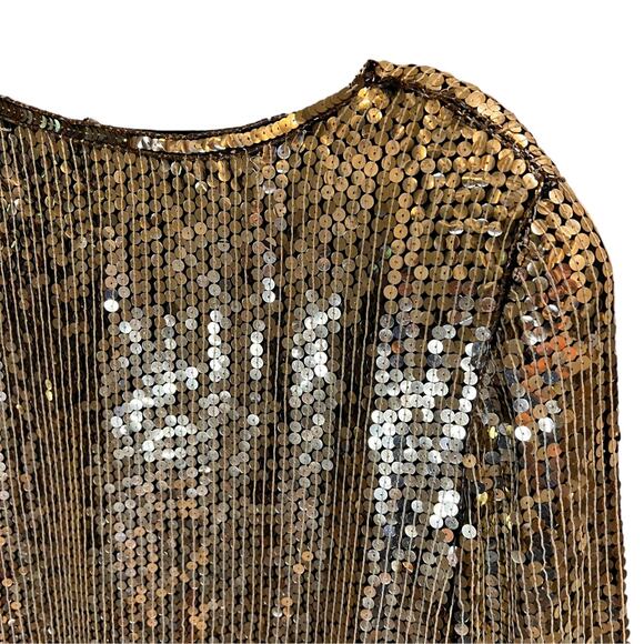 Jean for Joseph Le Bon 100% Silk Sequin Top Size Medium Gold Black Colorblock - Picture 12 of 16